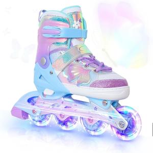 Nattork Girls Inline Skates for Kids Boys, 4 Sizes Adjustable Butterfly Blades Skates with All Light up Wheels - Birthday Gift for Indoor Outdoor Sports (Medium(1-4US), Purple)
