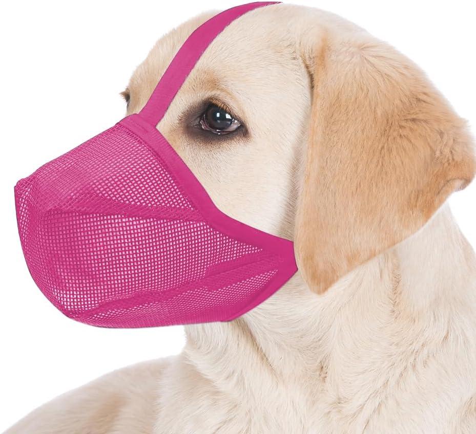 Dog Muzzle, Soft Mesh Covered Muzzles for Small, Medium, L and X-Large Dogs, Muzzles with Adjustable Straps, Prevent Barking, Biting, and Accidental Ingestion (Large,Pink) (L(Sount:10.25"-12.25"))