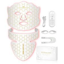 Yahi Red Light Photon Facial & Neck Mask with Remote Control, 7 Custom Modes with Infrared, Portable & Rechargeable with Timer for Home Use, 175 HighDensity Light Beads, White