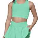 SOLY HUX Toddler Girl's 2 Piece Workout Outfits Lightweight Crop Tank Tops and Skort Athletic Set (Plain Mint Green) 7Y