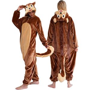 vavalad Adult Onesie Pajamas Halloween Costume Cosplay Women Men (Brown)