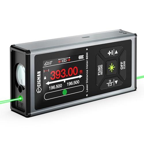 Laser Measurement Tool, CIGMAN 393ft/120M Bilateral Green Laser Distance Measuring Tool Rechargeable with Bubble Level, Laser Measure with Ft/in/M Multiple Units, Backlit IPS, Pythagorean/Area/Volume