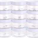 SATINIOR 12 Pack 2 oz Plastic Container Jars with Lids Round Clear Travel Cosmetic Container Jars for Toiletries, Lotion, Cream, Ointment, Makeup, Rhinestone, Sample, Kitchen Storage(White)