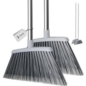 Broom, Outdoor Brooms for Sweeping Indoor, Adjustable 55" Pet Hair Removal Hevy Duty Broom for Floors Home Kitchen Garage Commercial Patio Industrial Snow (Pack of 2)
