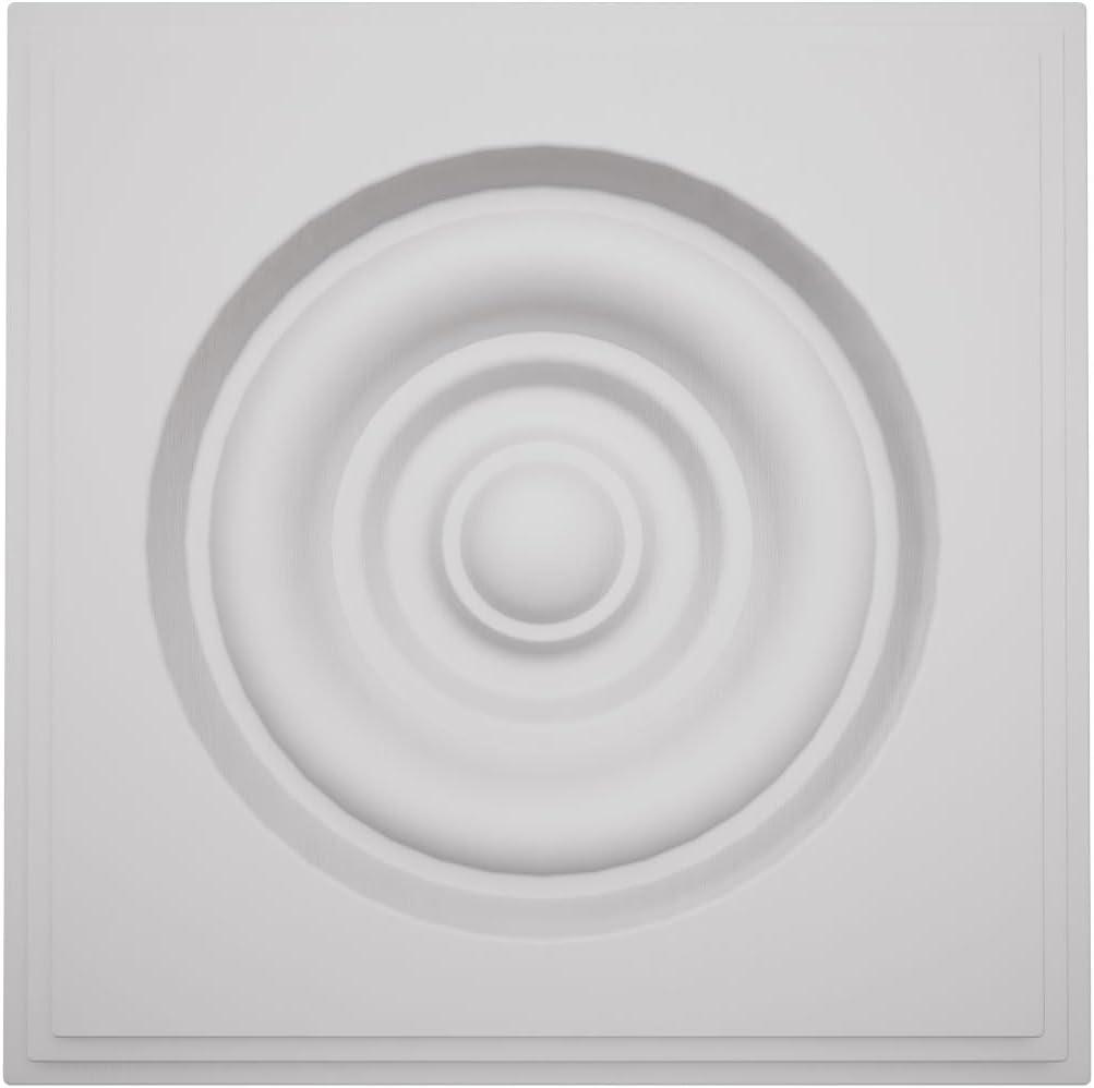 4 1/2"W x 4 1/2"H x 1 1/8"P Americraft Solid Paint Grade Wood Square Rosette with Center Bullseye with Decorative Edge, Primed Pine