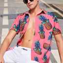 RAISEVERN Mens Hawaiian Shirt Casual Button Down Short Sleeve Tropical Beach Dress Shirt for Summer Holiday (Pink, M)