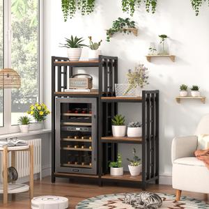 YCHF 6-Tier Kitchen Bakers Rack, Utility Storage Shelf, Mini Fridge & Microwave Oven Stand Table, Coffee Bar, Adjustable Shelves Freestadning for Kitchen Home Office (Rust Brown)
