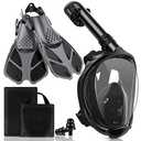 Viginsul Mask Fins Snorkeling Gear for Adults, Full Face Snorkel Mask & Adjustable Swim Fins Snorkel Set, Panoramic View Snorkel Mask Dry Top Anti-Fog Anti-Leak  L/XL