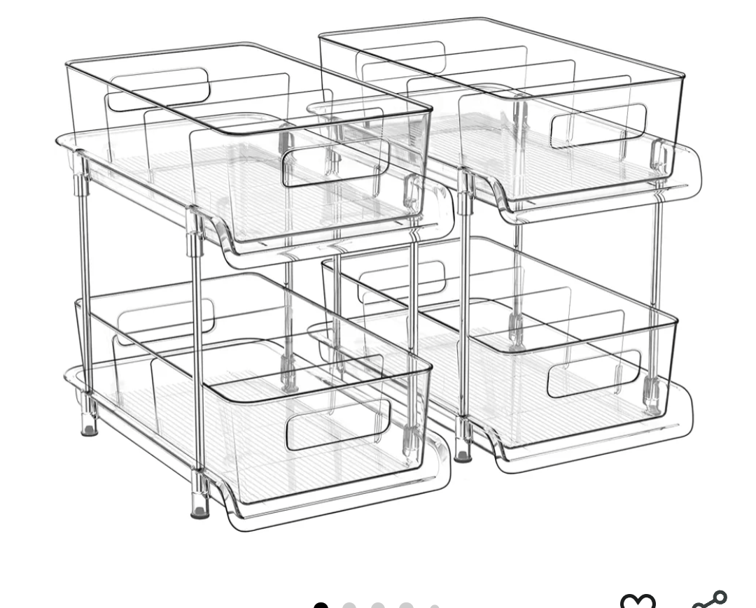 HIHEGD 2-Tier Bathroom Organizer with Dividers, Clear Under Sink and Pull-Out Cabinet Organizer for Kitchen and Pantry Storage
