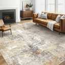 Area Rug Living Room Rugs: 5x7 Washable Large Abstract Modern Soft Stain Resistant Indoor Floor Non Slip Accent Carpet for Bedroom Nursery Playroom Dining Room Office Dorm Home House- Gray Gold