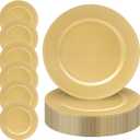 MAONAME 13" Gold Charger Plates Set of 50, Round Chargers for Dinner Plates, Plate Chargers with Beaded Rim, Plastic Table Chargers for Wedding, Party