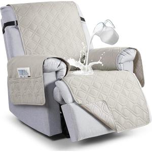VANSOFY 100% Waterproof Recliner Chair Covers, Recliner Cover Non-Slip Dog Chair Cover Furniture Protector Washable Slipcover with Pocket, Elastic Straps for Pets, Dogs(Beige, 25")