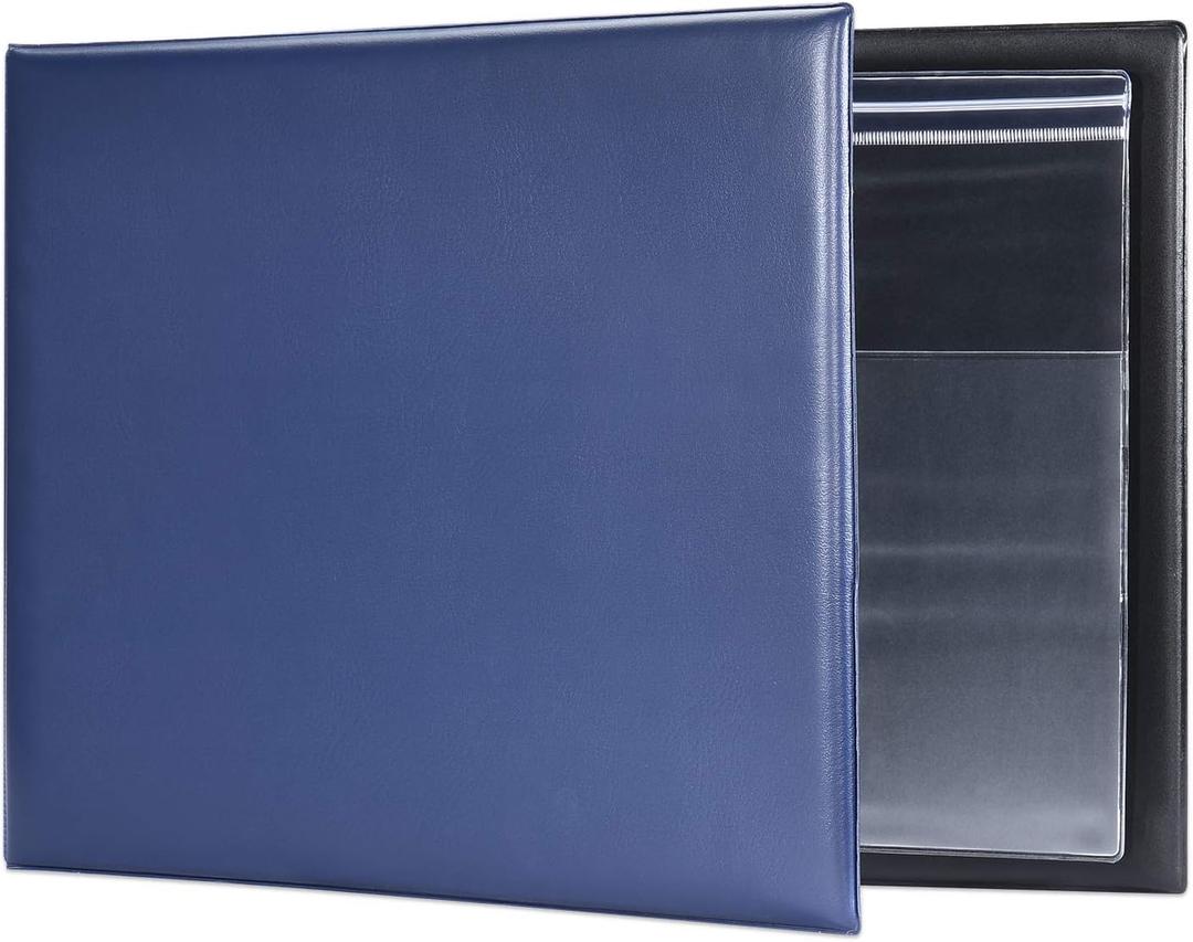 7 Ring Business Check Book Binder, 600 Checks Capacity for 9" x 13" Sheets, PU Leather Checkbook Holder with Zip Pouch [Dark Blue]