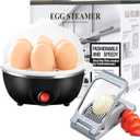 Set of 2: Egg Cooker Boiler Electric Steamer + Egg Slicer Cutter for Hard Boiled Eggs (Black)