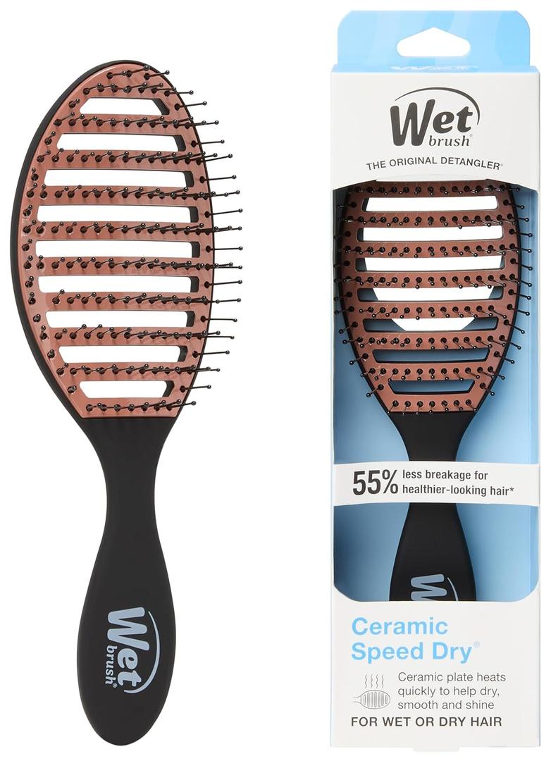 Wet Brush Ceramic Speed Dry Hair Brush, Black - Vented Design & Soft HeatFlex Bristles for Blow-Dry Safe Styling - Ergonomic Handle for Pain-Free Detangling - Hair Accessories for All Hair Types