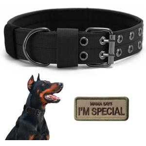 Tactical Dog Collar Military Adjustable Dog Collars Soft Nylon Training Collar with Patch Heavy Duty Metal Buckle Collars for Medium Large Dogs (Black, L)