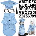 Huhumy 5 Pcs Dog Graduation Costume Set Include 2026 Pet Graduation Gown with Stole Puppy Grad Cap Lensless Glasses DIY Letter Stickers for Dogs Cats Holiday Costume Accessory(Light Blue,XL)