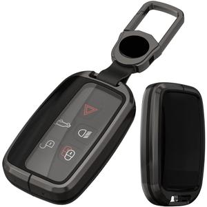 Alloy Metal Key Fob Cover,Compatible with LR Range Rover Evoque Velar Discovery Jaguar XE XF XJ F-Pace F-Type Remote Keyless Entre Key Fob,Armor TPU Key Fob Case Protector with Keychain Black