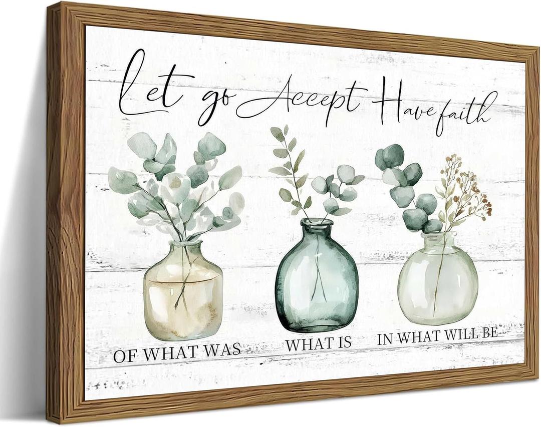 Wood Framed Botanical Inspirational Wall Art Eucalyptus Vase Wall Decor, 16"L x 24"W
