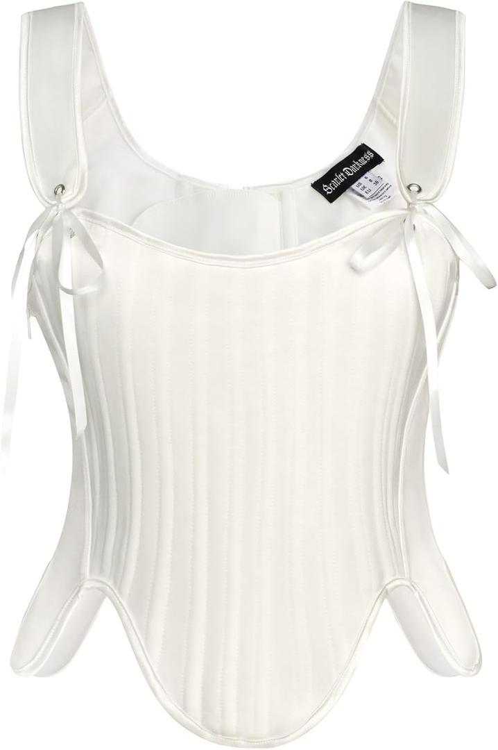 Scarlet Darkness Corset Tops for Women Renaissance Overbust Bustier Bodice with Zipper (14, White)