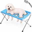 Dog Grooming Hammock Stand, Foldable 8-Hole Mesh Pet Bath Sling, Blue