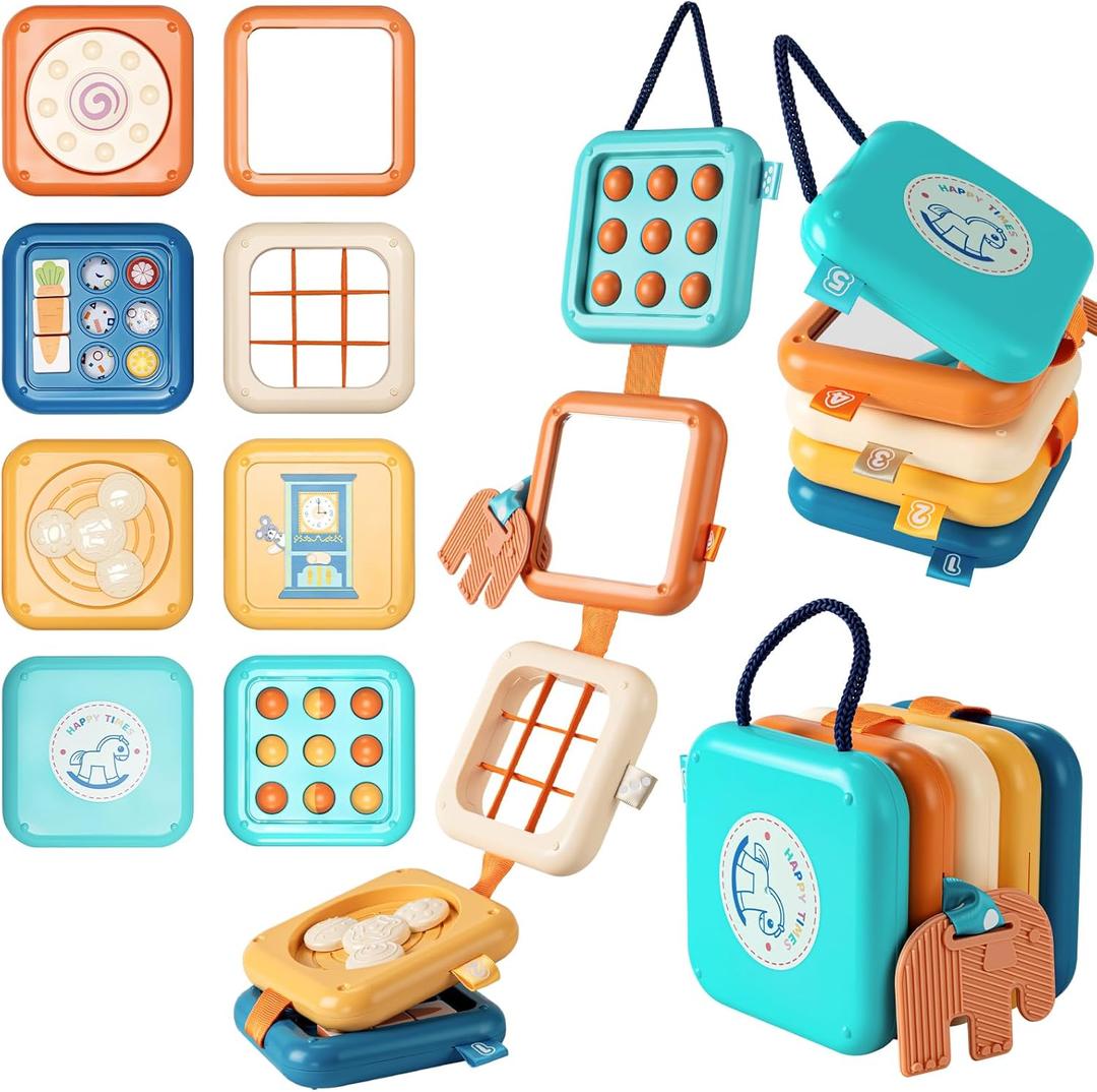SOCBTNSO Busy Board for 1 Year Old, Travel Toys for Toddlers 1-3, Montessori Toys for Airplane Car Road Trip Activities| Baby Travel Essential Busy Cube Birthday Gifts for Boys Girls