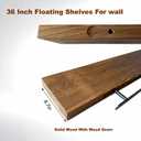 ROGMARS 36 Inches Long Walnut Floating Shelves with Led Light,Rustic Solid Wood Farmhouse Wall Shelves with Invisible Brackets for Bedroom, Living Room, Kitchen, Bathroom Set of 2, 36 inch 2 tier with light