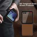 ASAPDOS Genuine Leather Folio Magnetic Case for Samsung Galaxy Z Flip 7 [Compatible with MagSafe],Built-in Screen Protector and Thin Slim Protective Case Cover Brown