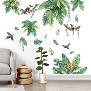Leaves Wall Stickers for Living Room: Peel and Stick Tropical Plant Green Hanging Leaf Wall Decals - Bedroom Office Sofa TV Background Home Wall Decor