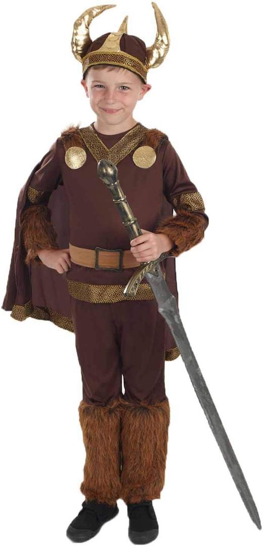 fun shack Boys Viking Costume for Kids, Child Viking Outfit for Boys and Girls, Kids Viking Dress Up Costumes (X-Large, Brown)