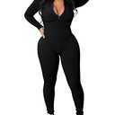 chicyes Women's Sexy Jumpsuits Casual Bodycon Pants One Piece Long Sleeve Ribbed Romper Plus Size Fall Outfits Black, Size XXL
