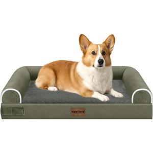 Medium Large Dog Bed Orthopedic Washable: Beds Bolster Medium Large Sized Dog Bed Egg Crate Foam Couch Sofa Waterproof with Removable Cover - Dark Green (30.0"L x 20.0"W x 6.0"Th)