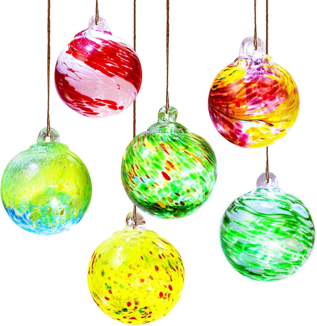 Consevisen Hand Blown Glass Ball Christmas Ornaments, 6 Pcs Colorful Hanging Friendship Witch Balls Ornaments for Christmas Tree, Garden, Window and Outdoor Decor, for Family and Friend