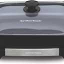 Hamilton Beach Electric Skillet with PFAS-Free Durathon Ceramic Coating, Removable 12x15 Pan, Adjustable Temperature, Reversible Design, Tempered Glass Lid, Black Nonstick Surface (38531)