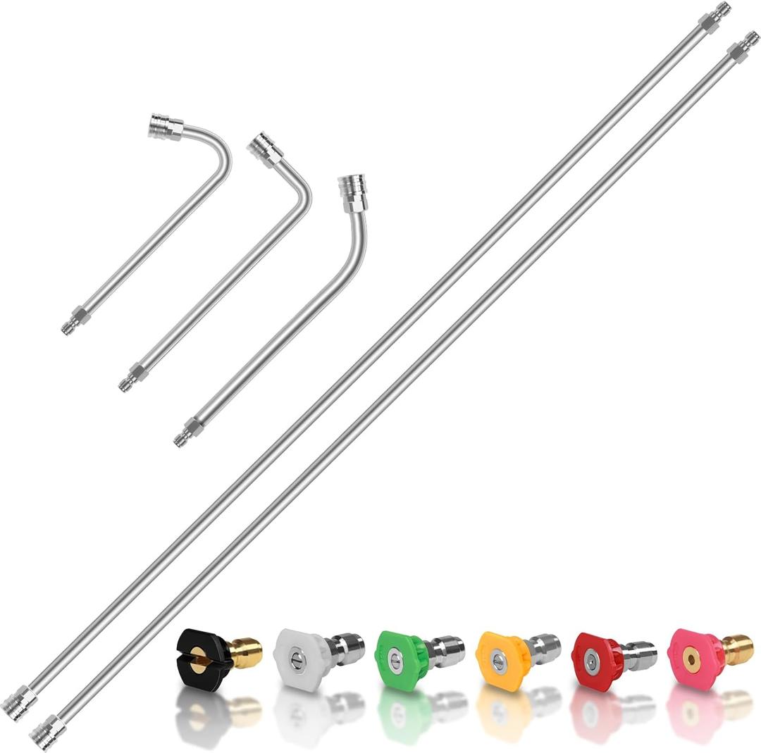 120" Pressure Washer Extension Wand,2 Pack 60 Inch Stainless Steel Power Washer Wand Extension-Pressure Washer Accessories with 30/90/120Curved Rods,6 Nozzle Tips- 1/4" Quick Connect,4000 PSI