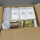 700PCS Clear Gold Disposable Dinnerware Set for 100 Guests, Plastic Plates for Party, Wedding, Include: 200 Plastic Plates, 100 Gold Silverware, 100 Cups, 100 Napkins