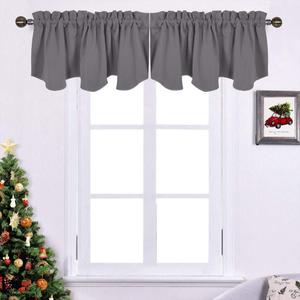 NICETOWN Blackout Curtains Valances - 52 inches by 18 inches Pole Pocket Short Window Treatment Tiers Short Small Curtain Panels for Kitchen/Living Room/Bedroom/Home Theater/Office, Grey (2-Packs)