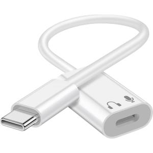 USB C to Lightning Audio Adapter, USB Type C Male to Lightning Female Earphone Converter Compatible with iPhone 16/16Pro/15/15Pro, iPad Pro, iPad Air 6/5/4, MacBook and More (Audio Only, No Charge) (White)