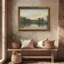 Vintage Gold Framed Landscape Wall Art Vintage River Painting Canvas Prints Landscape Wall Decor Countryside Painting Style Poster Print Artwork for Living Room Bedroom Home Decoration