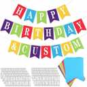 Mooliwe 171 Pcs DIY Custom Banner Kit Make Your Own Customizable Sign for Birthday Wedding Party Decoration Include 20 Paper Pennant 148 Letters and Numbers 1 Rope 2 Threading Device(Rainbow)