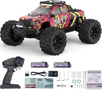 1: 14 RC Racing car, Equipped with 2 3S Rechargeable Batteries, 4WD 80km/ h, Brushless Motor 2.4G Remote Control, High-Speed Off-Road RC Truck (PT14R Red)