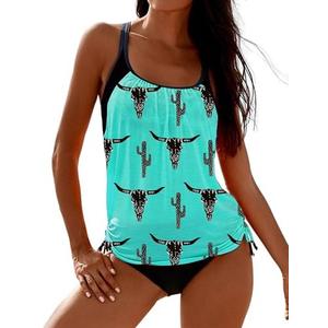 SHESHOW Cowgirl Style Tankini Swimsuits for Women Scoop Neck Ruched Blouson and Bottom 2 Piece Bathing Suits S-XL