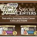 Purina Fancy Feast Savory Centers Wet Cat Food Pate Variety Pack With Chicken, Salmon, Beef, and Tuna Pate with Gravy Center - (2 Packs of 12) 3 oz. Pull-Top Cans - BB NOV2026