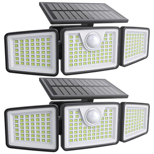 Daphino 2500LM Solar Lights Outdoor with Motion Sensor,3 Head 270° Wide Angle Street Area Lights,IP65 Waterproof Security Lighting with 3 Modes(Remote,2 Pcs)