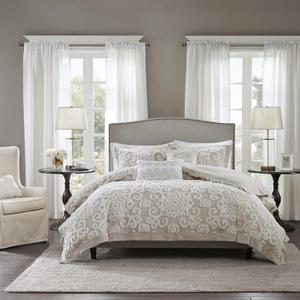 Harbor House Cotton Comforter Set - Trendy Tufted Textured Design, All Season Down Alternative Cozy Bedding with Matching Shams, Suzanna Taupe King/Cal King(110"x96") 3 Piece