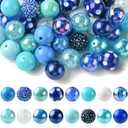 DanLingJewelry 50Pcs Random Blue Series 20mm Acrylic Round Beads Chunky Bubblegum Beads Large Ball Beads for Jewelry Bracelets Making