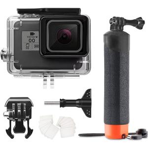 FitStill 148FT/45M Underwater Waterproof Protective Case Shell Compatible for Go Pro Hero 2018/7/6/5 Black, Monopod Floating Hand Grip Selfie Stick for Hero7 Hero6 Hero5 Black Accessories Kit