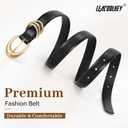 LEACOOLKEY Women's Leather Belt for Jeans Dress Pants Fashion Ladies Leather Belt with Gold Buckle (Black)
