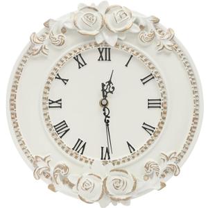 Eapmic European Style Resin Wall Clock, Retro Silent Clock with Rose Relief, Decorative Mural Clock for Living Room, Bedroom, Office, Farmhouse, Kitchen & Home Decor (White, 12.2 * 1.7 * 11.4in)
