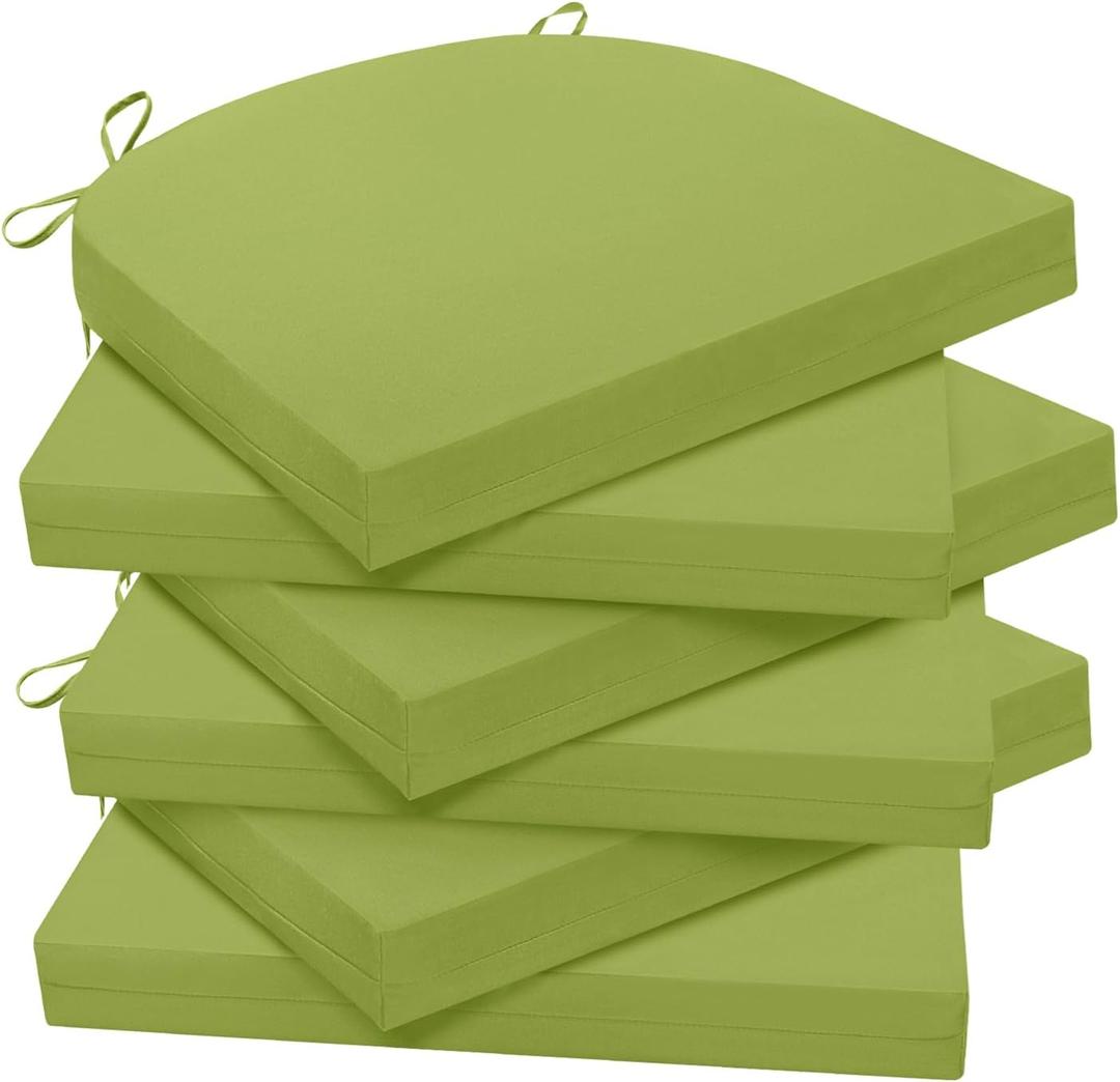 Wellsin Outdoor Chair Cushions for Patio Furniture - Patio Chair Cushions Set of 6 - Water Resistant Round Corner Outdoor Seat Cushions 17"X16"X2", Grass Green